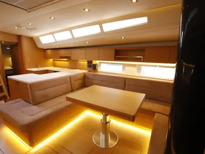 Salon of Morfely, a Grand Soleil 58 sailboat at Cagliari, Italy