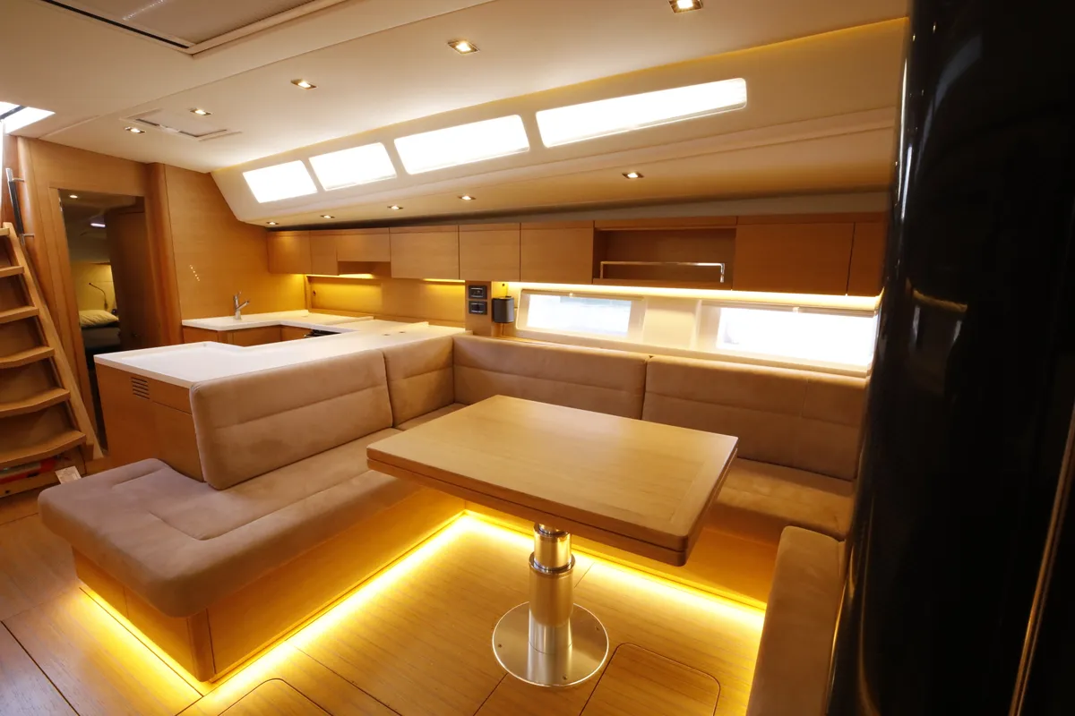 Salon of Morfely, a Grand Soleil 58 sailboat at Cagliari, Italy