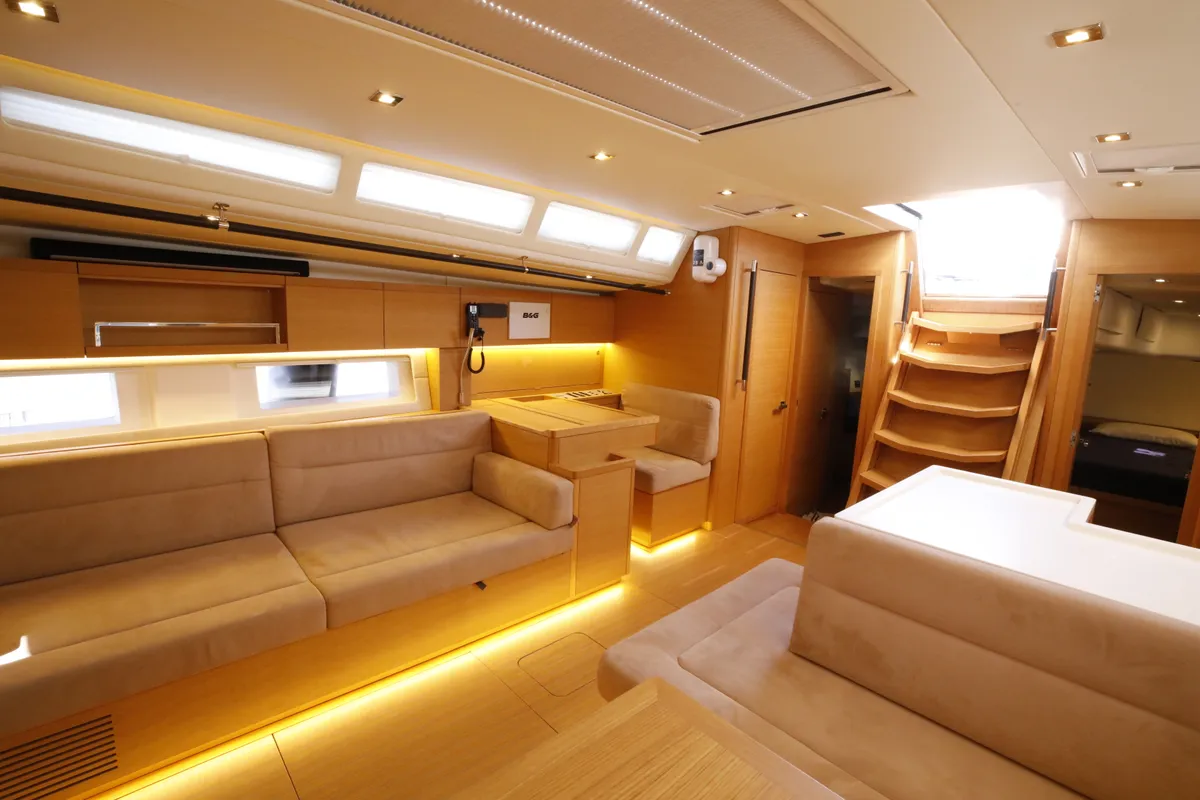 Salon of Morfely, a Grand Soleil 58 sailboat at Cagliari, Italy