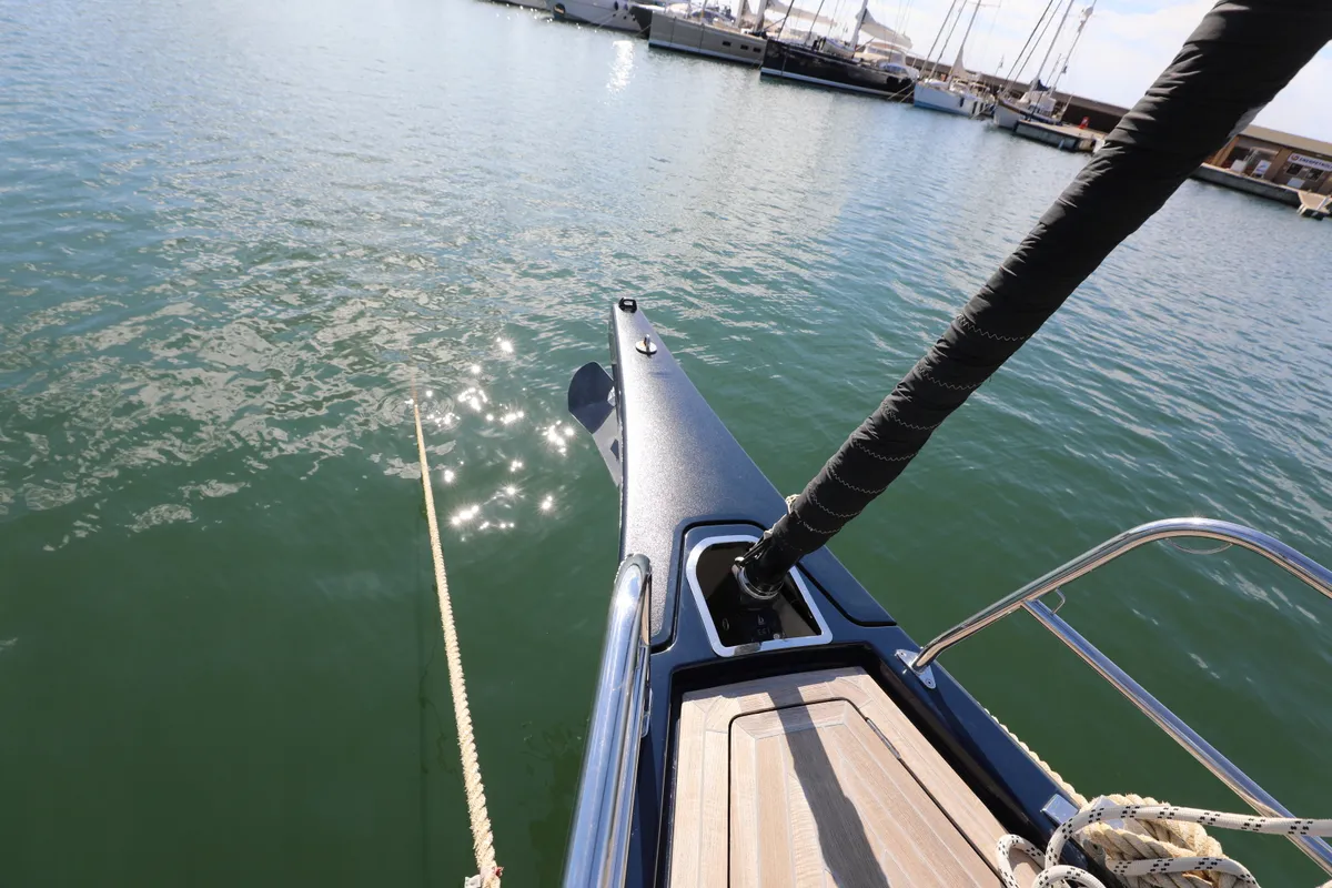Deck of Morfely, a Grand Soleil 58 sailboat at Cagliari, Italy