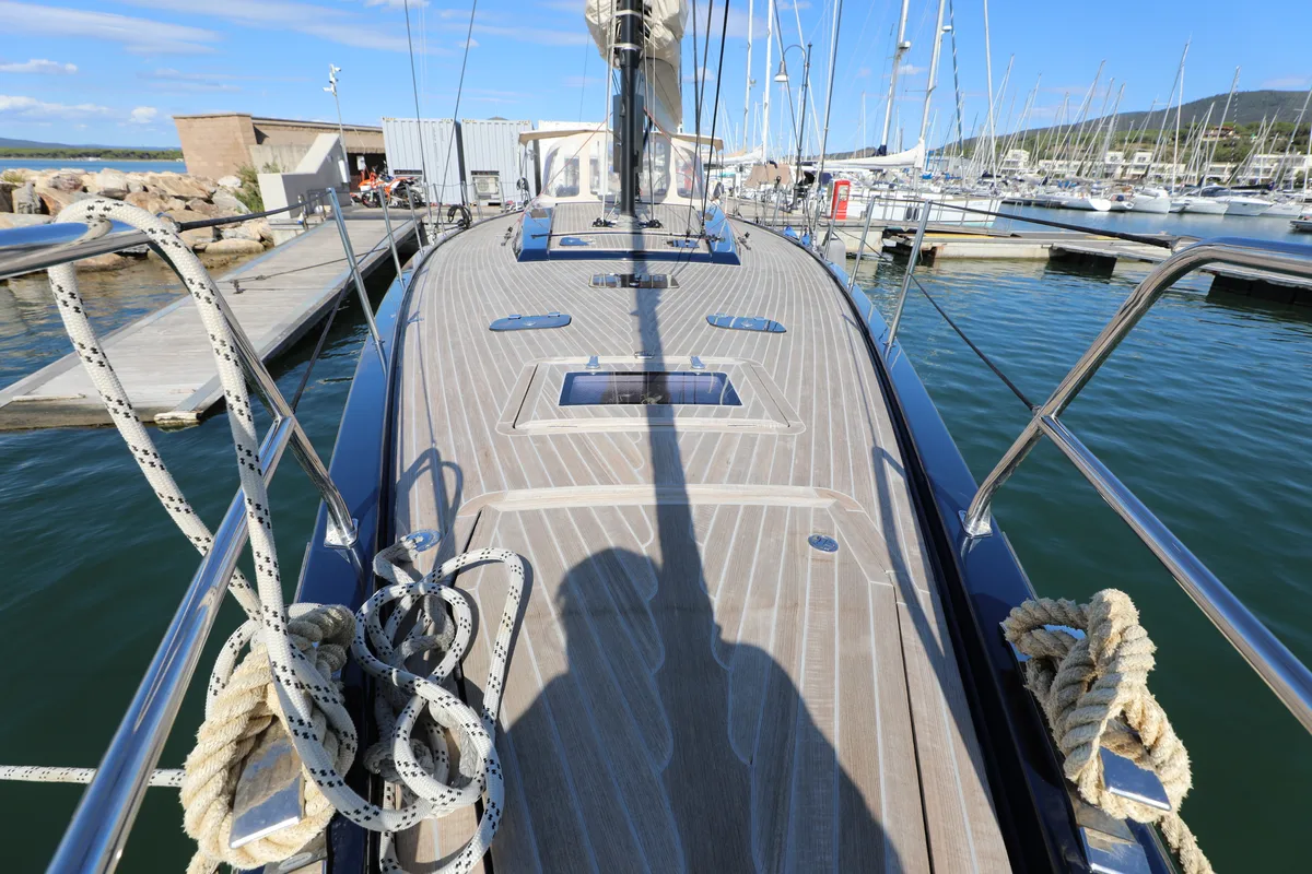 Deck of Morfely, a Grand Soleil 58 sailboat at Cagliari, Italy