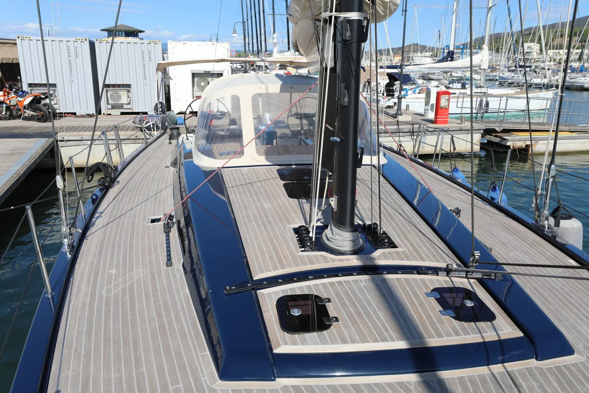 Deck of Morfely, a Grand Soleil 58 sailboat at Cagliari, Italy