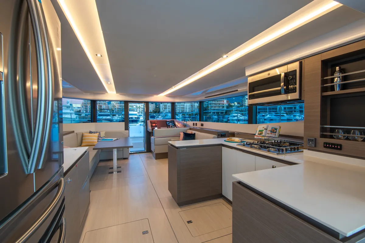 Salon of Moorings 534 PC/8+1 Exclusive, a Leopard 53 PC catamaran at Road Town, British Virgin Islands