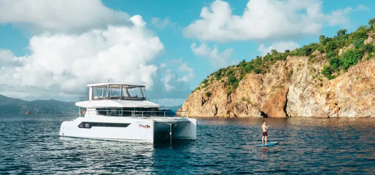 Exterior view of Moorings 534 PC/8+1 Exclusive, a Leopard 53 PC catamaran at Road Town, British Virgin Islands