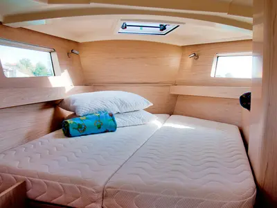 Cabin on Cicala Sapiente, a Beneteau Oceanis 41.1 sailboat at Bocca di Magra, Italy
