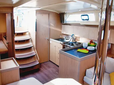 Galley of Cicala Sapiente, a Beneteau Oceanis 41.1 sailboat at Bocca di Magra, Italy