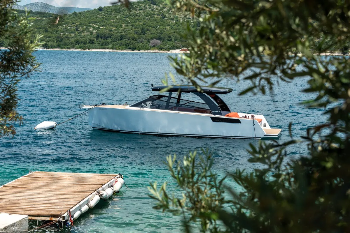 Exterior view of NN, a Colnago 33 JG motorboat at Grad Trogir, Croatia