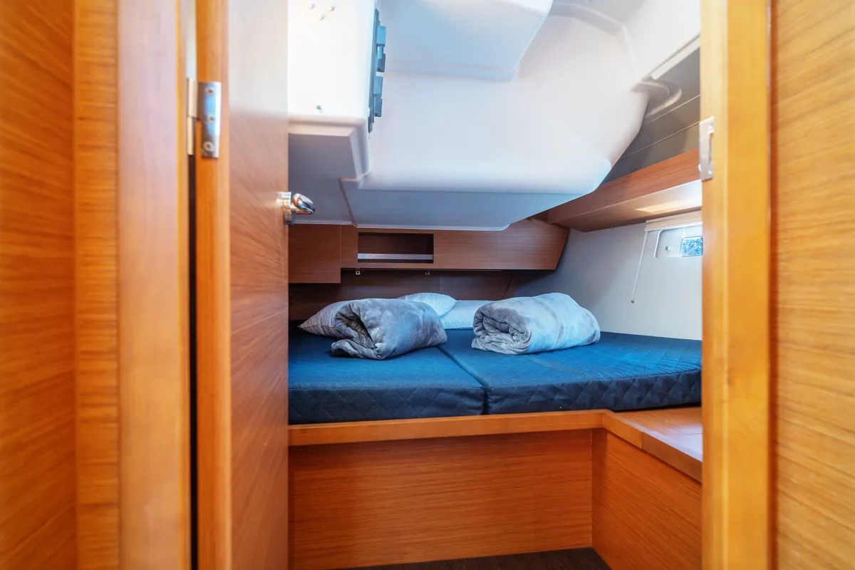Cabin on Barbara, a Dufour 430 sailboat at Olbia, Italy