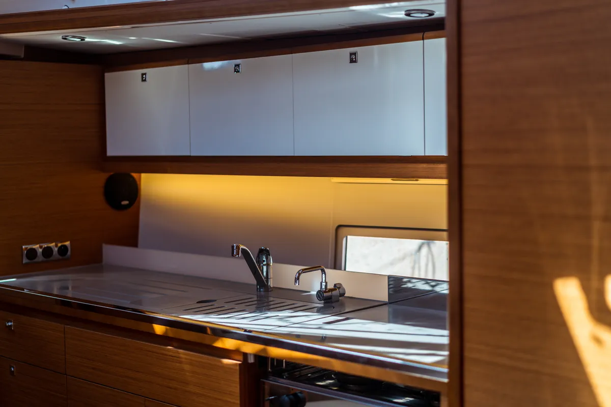Galley of Barbara, a Dufour 430 sailboat at Olbia, Italy