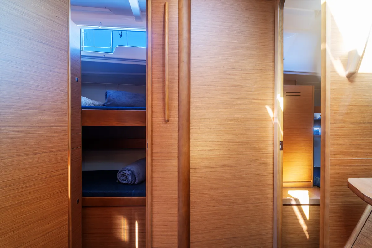 Cabin on Barbara, a Dufour 430 sailboat at Olbia, Italy