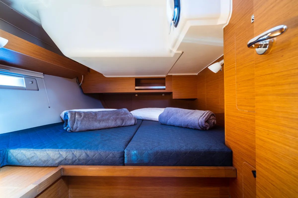 Cabin on Barbara, a Dufour 430 sailboat at Olbia, Italy