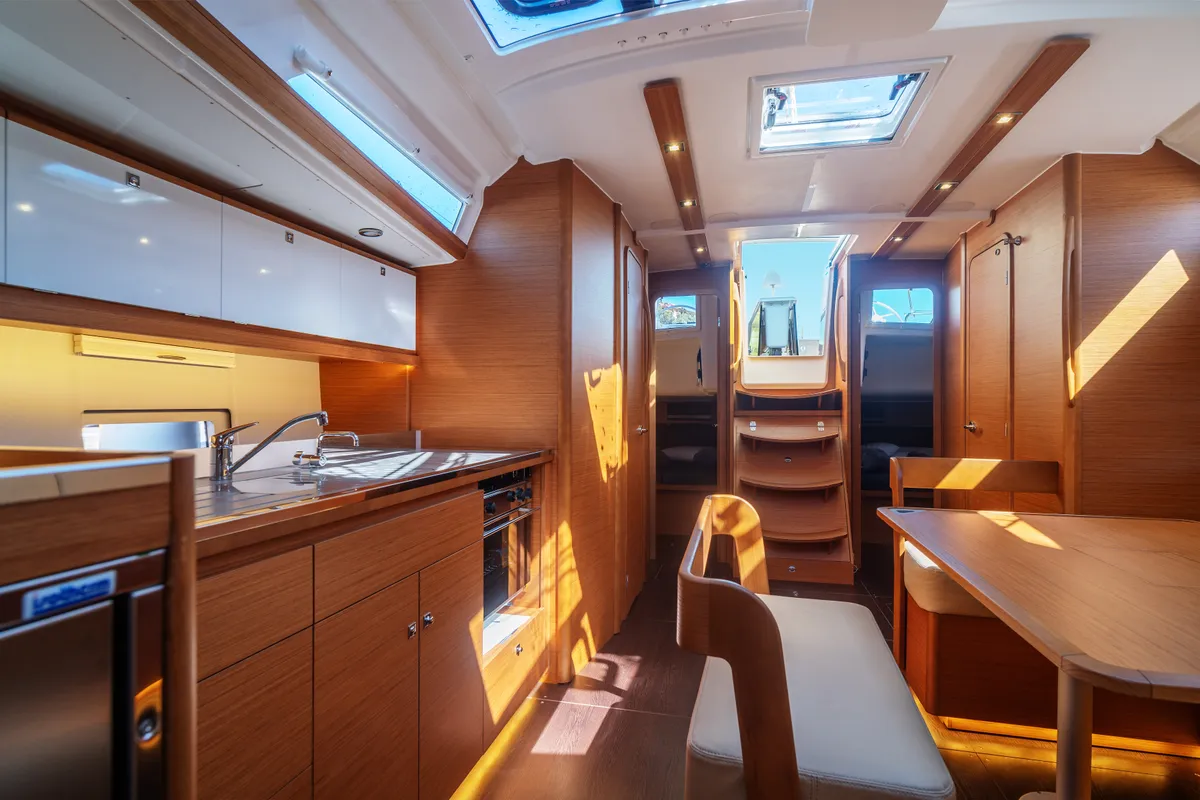 Salon of Barbara, a Dufour 430 sailboat at Olbia, Italy