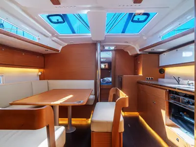 Salon of Barbara, a Dufour 430 sailboat at Olbia, Italy