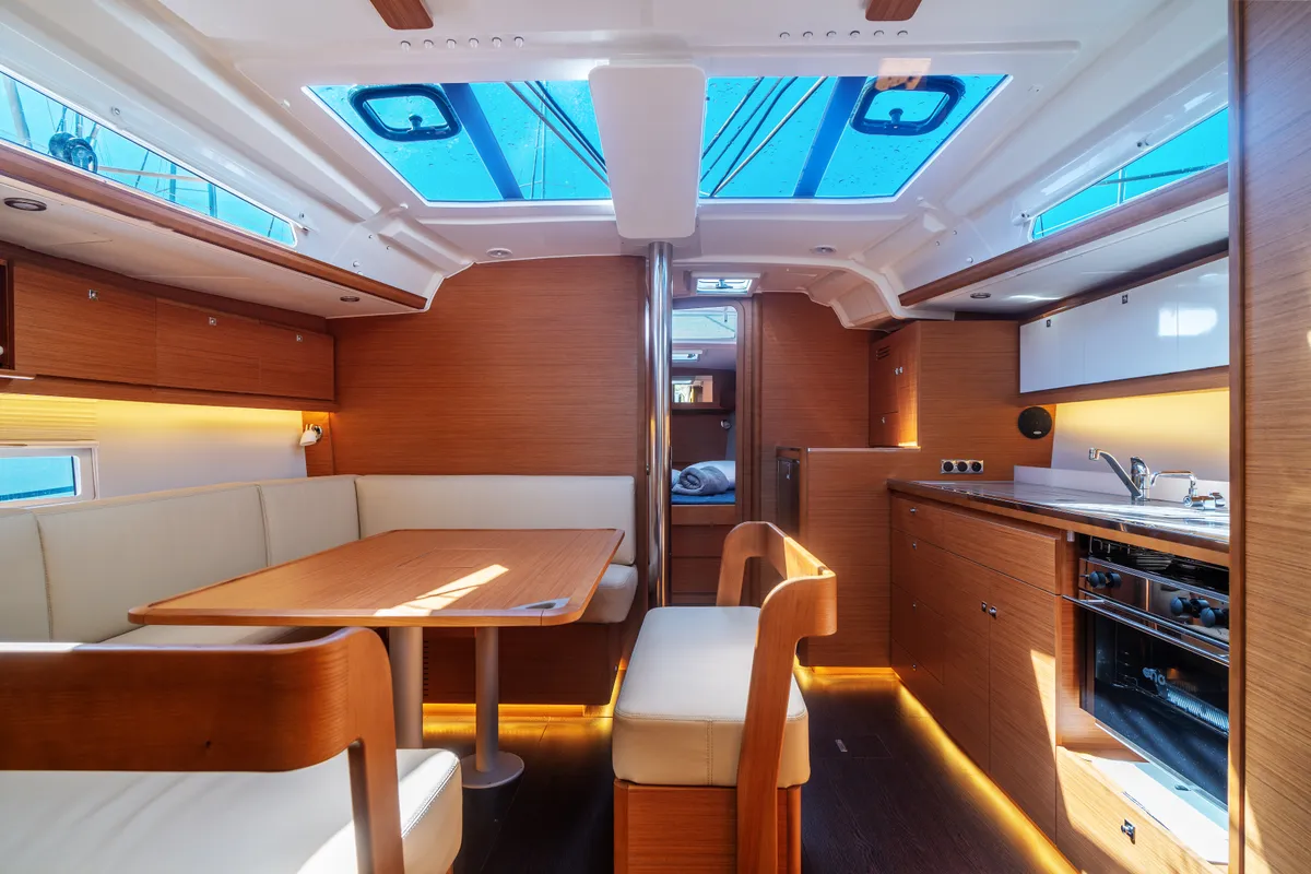Salon of Barbara, a Dufour 430 sailboat at Olbia, Italy