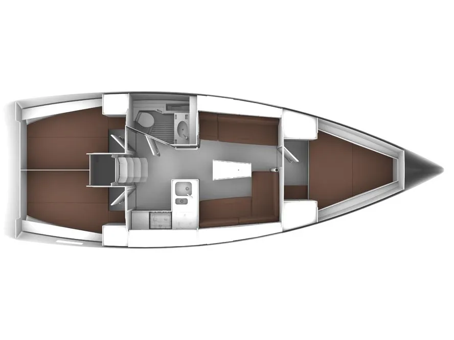 Floor plan of Blue Tone, a Bavaria Cruiser 37 sailboat at Betina, Croatia