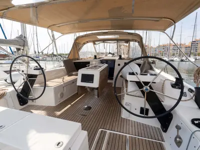 Cockpit of Etosha, a Dufour 430 sailboat at Hyères, France