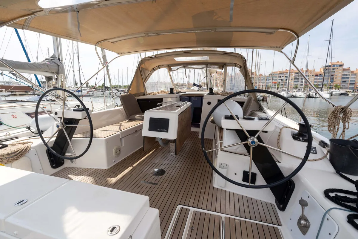 Cockpit of Etosha, a Dufour 430 sailboat at Hyères, France