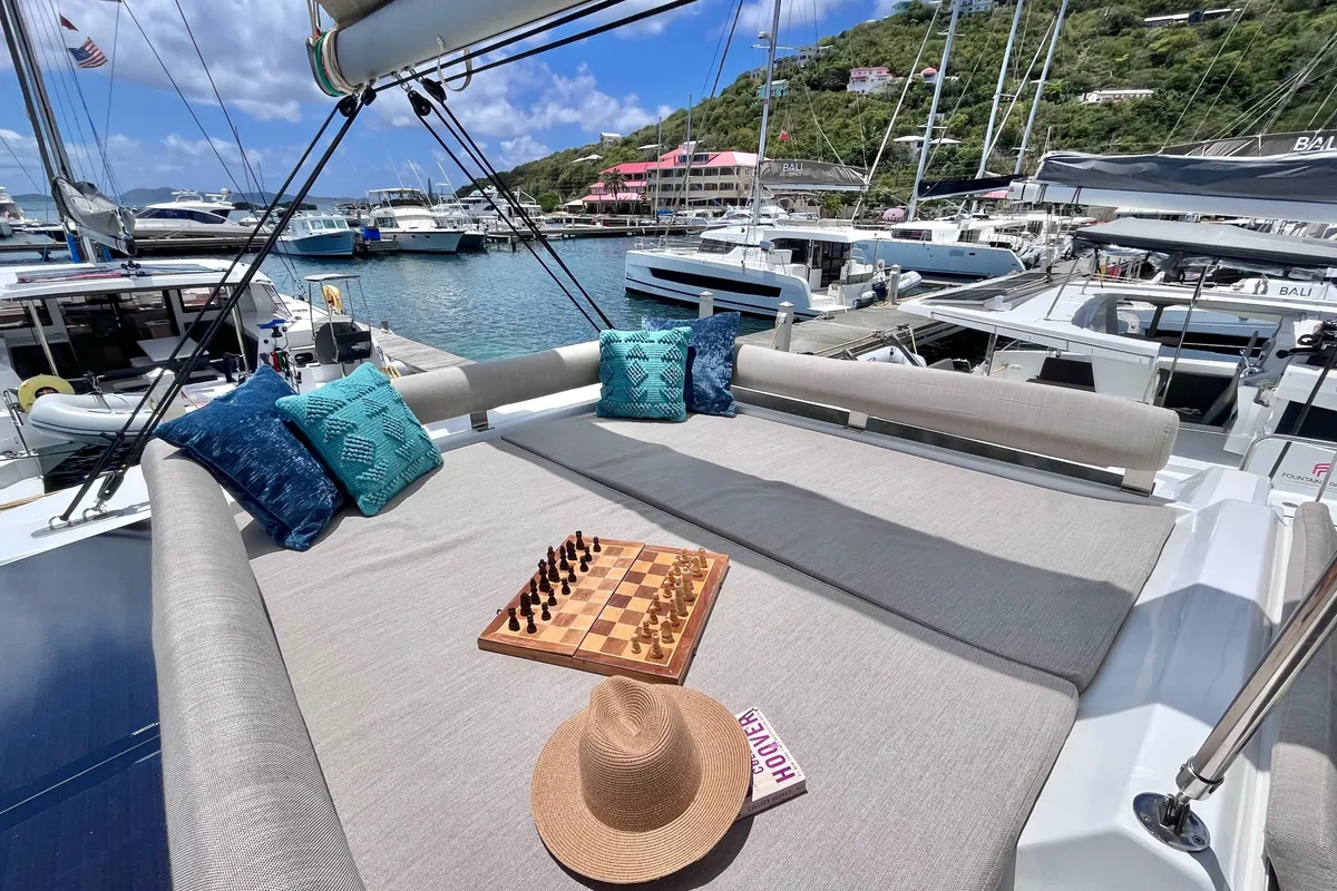 Deck of Hard Deck, a Bali 4.2 catamaran at Parham Town, British Virgin Islands