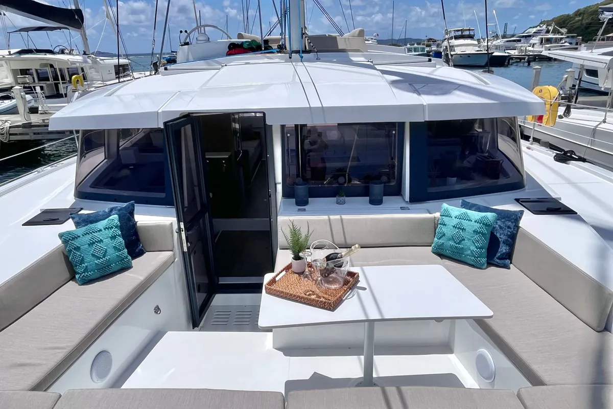 Deck of Hard Deck, a Bali 4.2 catamaran at Parham Town, British Virgin Islands