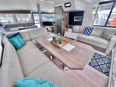Salon of Hard Deck, a Bali 4.2 catamaran at Parham Town, British Virgin Islands