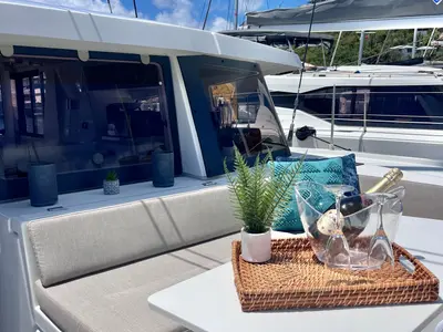 Deck of Hard Deck, a Bali 4.2 catamaran at Parham Town, British Virgin Islands