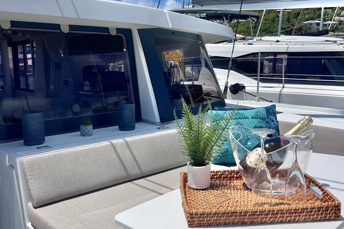 Deck of Hard Deck, a Bali 4.2 catamaran at Parham Town, British Virgin Islands