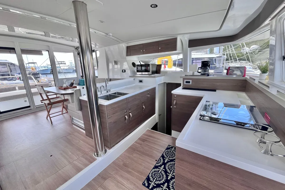 Galley of Hard Deck, a Bali 4.2 catamaran at Parham Town, British Virgin Islands