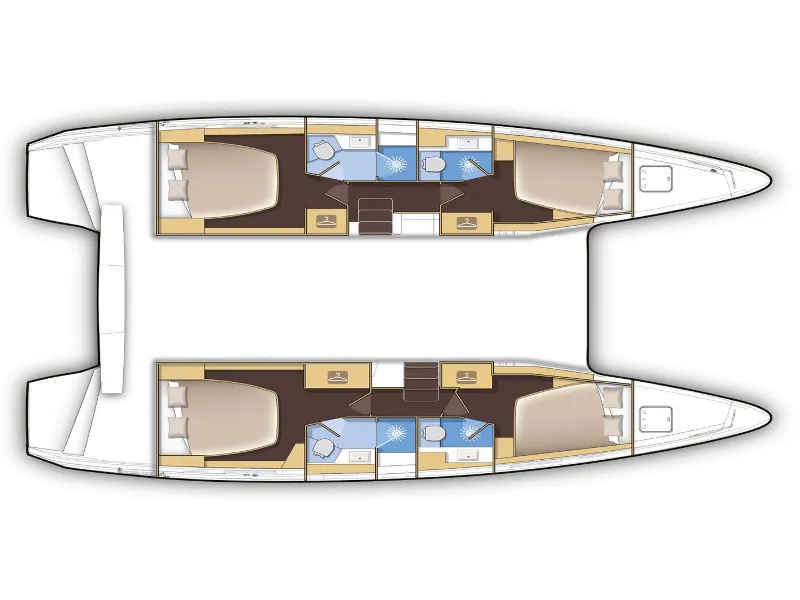 Floor plan of Cucù, a Lagoon 42 catamaran at La Spezia, Italy