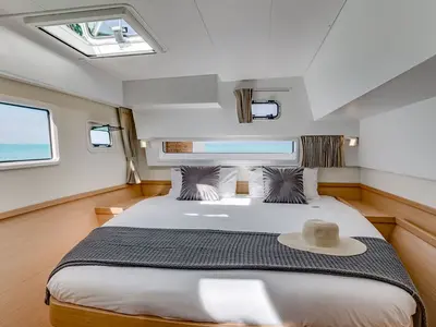 Cabin on Cucù, a Lagoon 42 catamaran at La Spezia, Italy