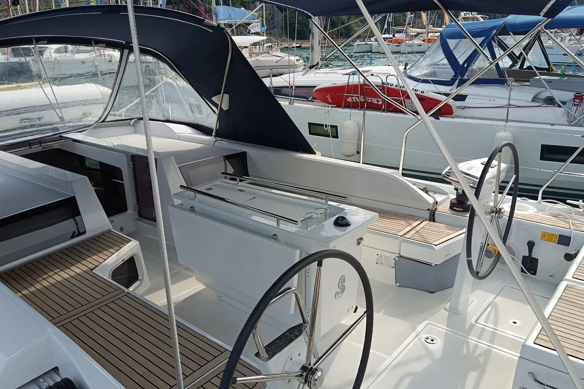 Cockpit of Alba, a Beneteau Oceanis 51.1 sailboat at Dubrovnik, Croatia