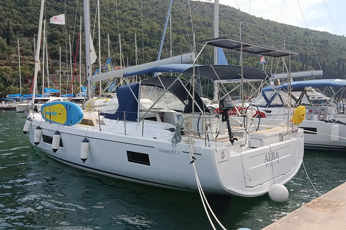 Exterior view of Alba, a Beneteau Oceanis 51.1 sailboat at Dubrovnik, Croatia