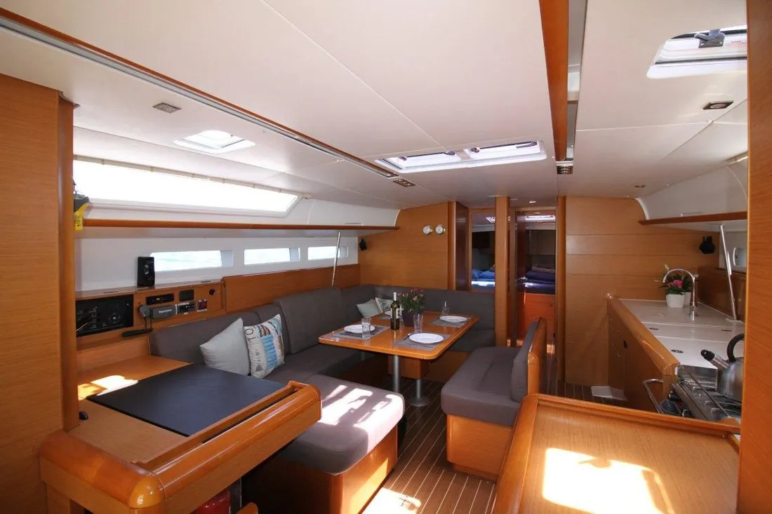 Salon of King Of Hearts, a Jeanneau Sun Odyssey 509 sailboat at Athens, Greece
