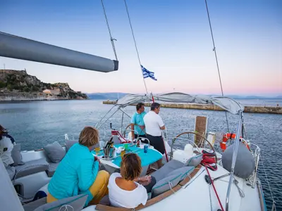 Deck of Morpheus, a Jeanneau Sun Odyssey 54DS sailboat at Kontokali, Greece