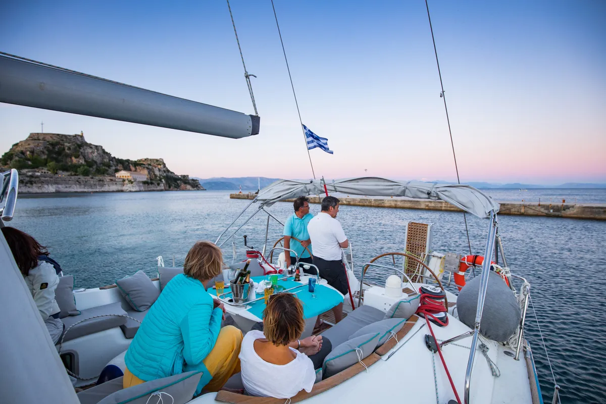 Deck of Morpheus, a Jeanneau Sun Odyssey 54DS sailboat at Kontokali, Greece