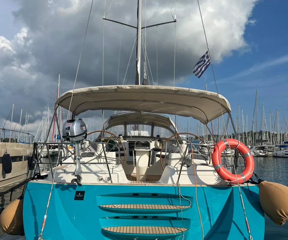 Deck of Morpheus, a Jeanneau Sun Odyssey 54DS sailboat at Kontokali, Greece