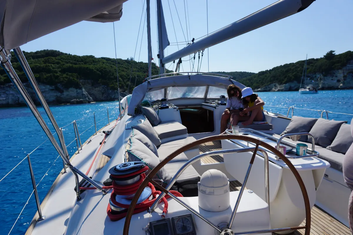 Deck of Morpheus, a Jeanneau Sun Odyssey 54DS sailboat at Kontokali, Greece