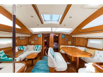 Salon of Morpheus, a Jeanneau Sun Odyssey 54DS sailboat at Kontokali, Greece