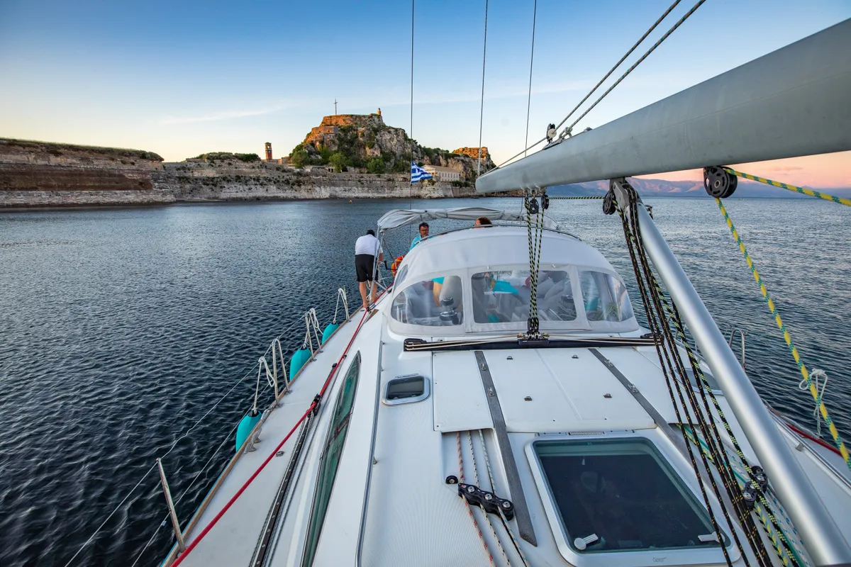 Deck of Morpheus, a Jeanneau Sun Odyssey 54DS sailboat at Kontokali, Greece