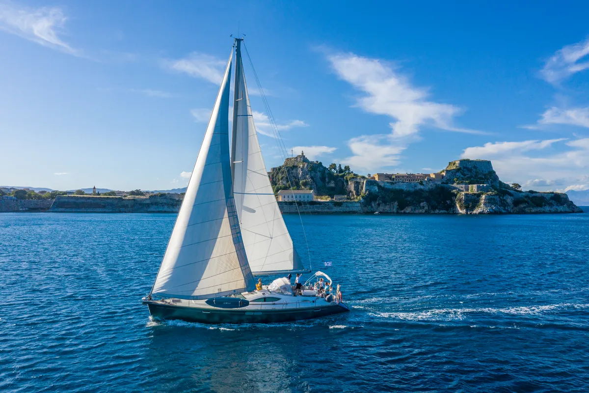 Exterior view of Morpheus, a Jeanneau Sun Odyssey 54DS sailboat at Kontokali, Greece