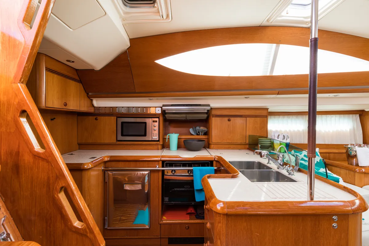 Galley of Morpheus, a Jeanneau Sun Odyssey 54DS sailboat at Kontokali, Greece