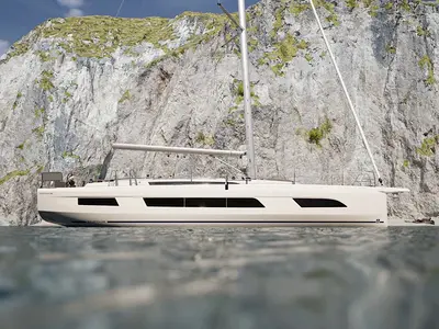 Exterior view of D48 Luna, a Dufour 48 sailboat at Mytikas, Greece
