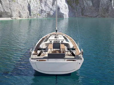 Cockpit of D48 Luna, a Dufour 48 sailboat at Mytikas, Greece