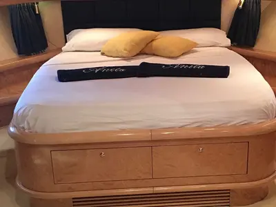 Cabin on Anita II, a Sunseeker Predator 75 motor yacht at Augusta, Italy