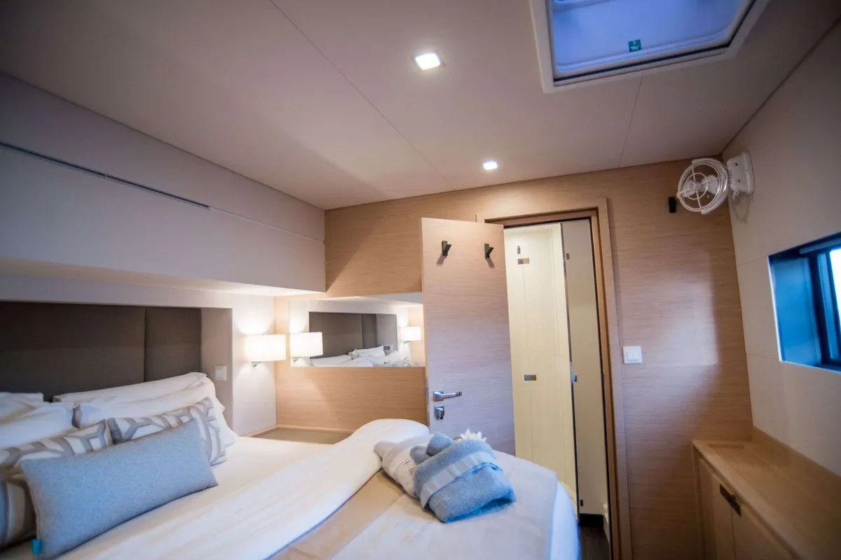 7th Heaven, a Fountaine Pajot Samana 59 catamaran at Piraeus, Greece