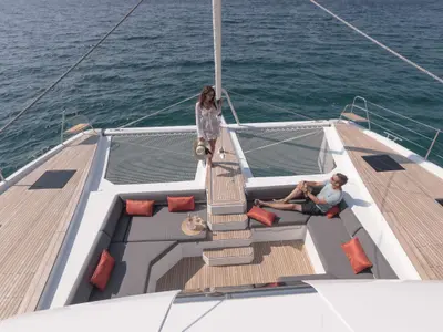 7th Heaven, a Fountaine Pajot Samana 59 catamaran at Piraeus, Greece