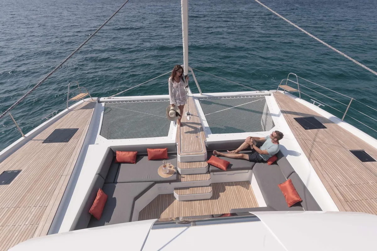 7th Heaven, a Fountaine Pajot Samana 59 catamaran at Piraeus, Greece