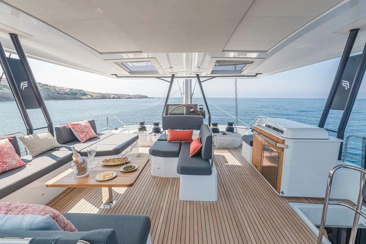 7th Heaven, a Fountaine Pajot Samana 59 catamaran at Piraeus, Greece