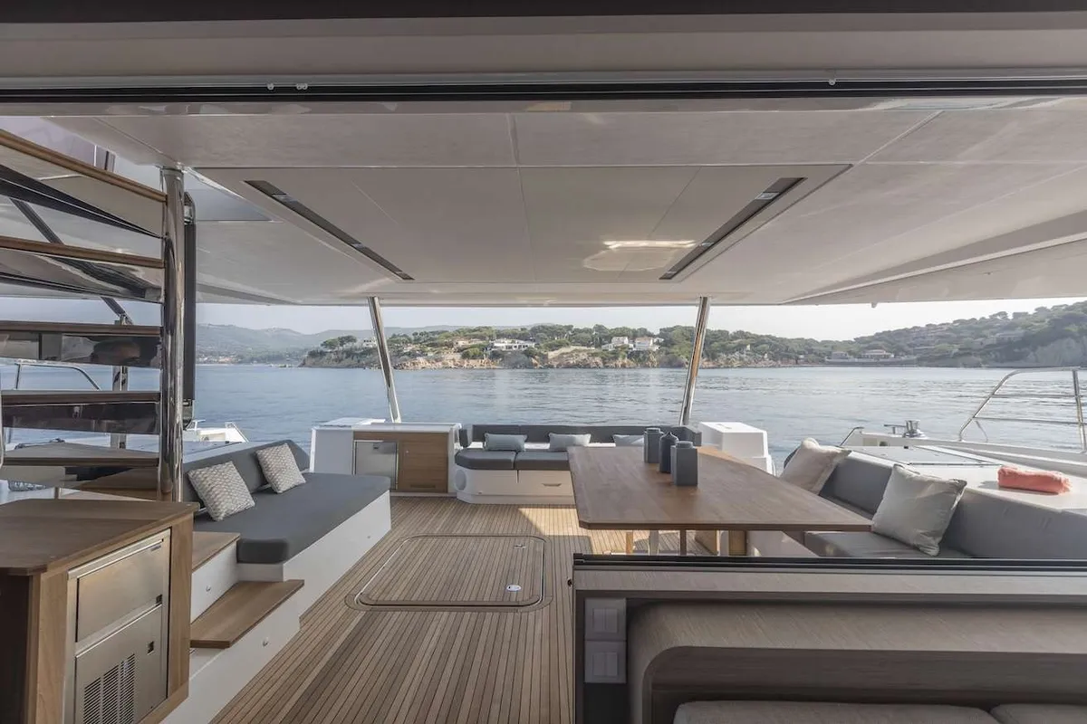 7th Heaven, a Fountaine Pajot Samana 59 catamaran at Piraeus, Greece