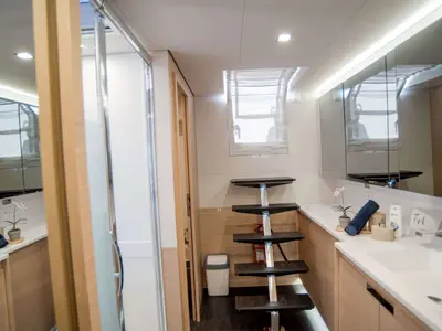 7th Heaven, a Fountaine Pajot Samana 59 catamaran at Piraeus, Greece