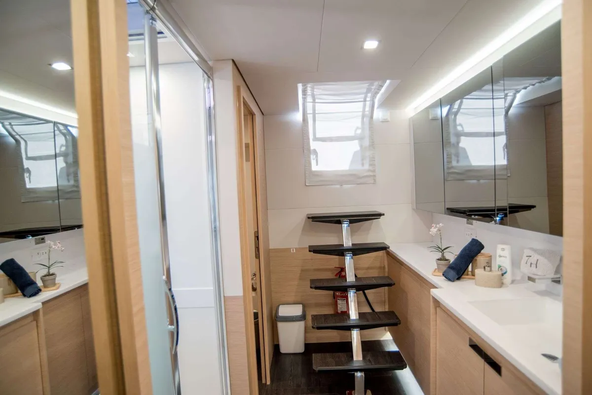 7th Heaven, a Fountaine Pajot Samana 59 catamaran at Piraeus, Greece